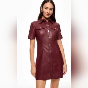 TOCCIN Faux Leather Collared Dress